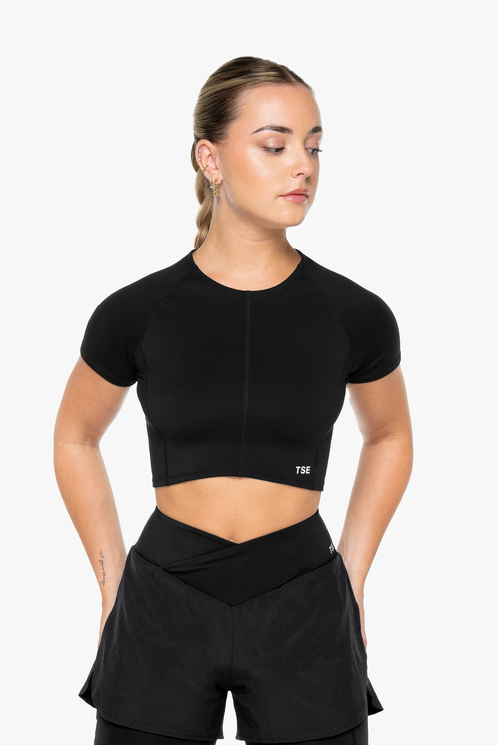 Top Power Crop Manches Courtes - Black