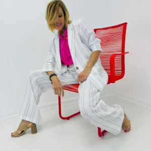 Pantalon LINA rayé noir et blanc