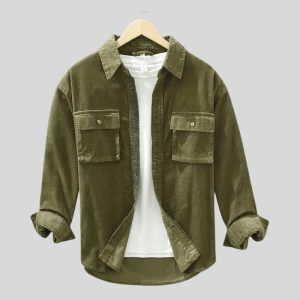 Chemise Homme Velours Côtelé Vert Kaki