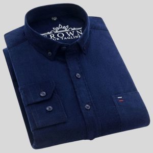 Chemise Velours Bleu Marine Homme