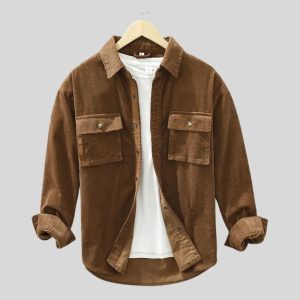 Chemise en Velours Côtelé Marron Homme