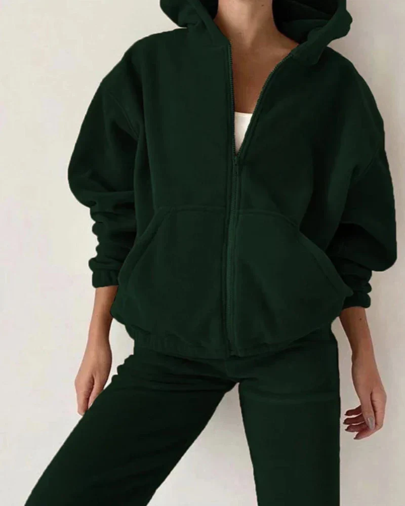 Ensemble de survêtement en velours loose avec sweat-shirt court – Image 8