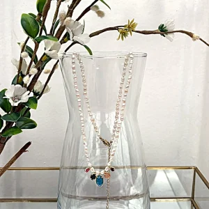 PERLES EAU DOUCE ET 5 PIERRES VERT