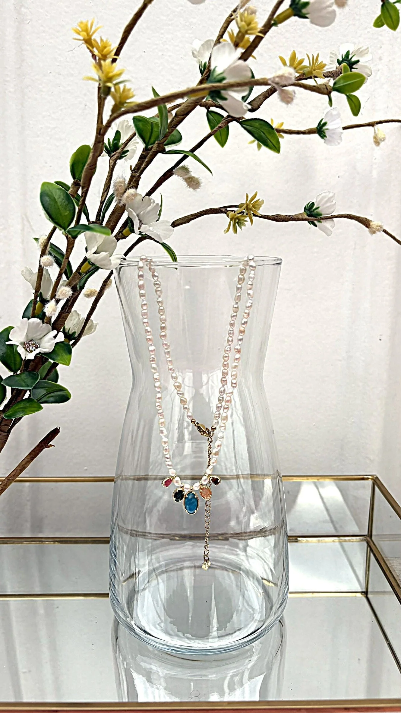 PERLES EAU DOUCE ET 5 PIERRES VERT