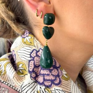BOUCLE D'OREILLE PENDANTE - COEUR - VERT