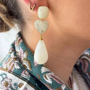 BOUCLE D'OEILLE COEUR ET GOUTTE BLANCHE