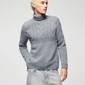 Pull Col Roulé Torsades (H25 / HOMME / Gris Chiné Foncé)