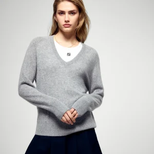 Pull Col V (H25 / FEMME / Gris Chiné Foncé)