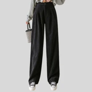 Pantalon Velours Noir Femme