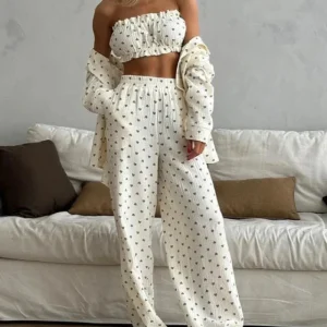 Pyjama long 3 pièces à cœurs