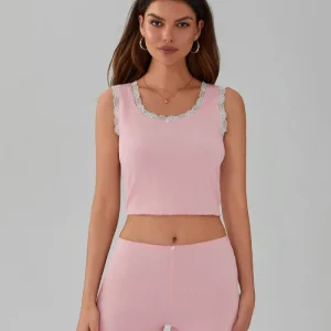 Pyjama court à rayures avec finition en dentelle