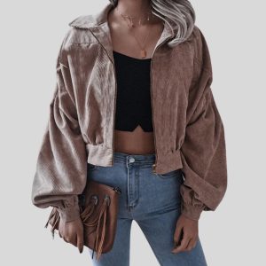 Veste Velour Beige Femme