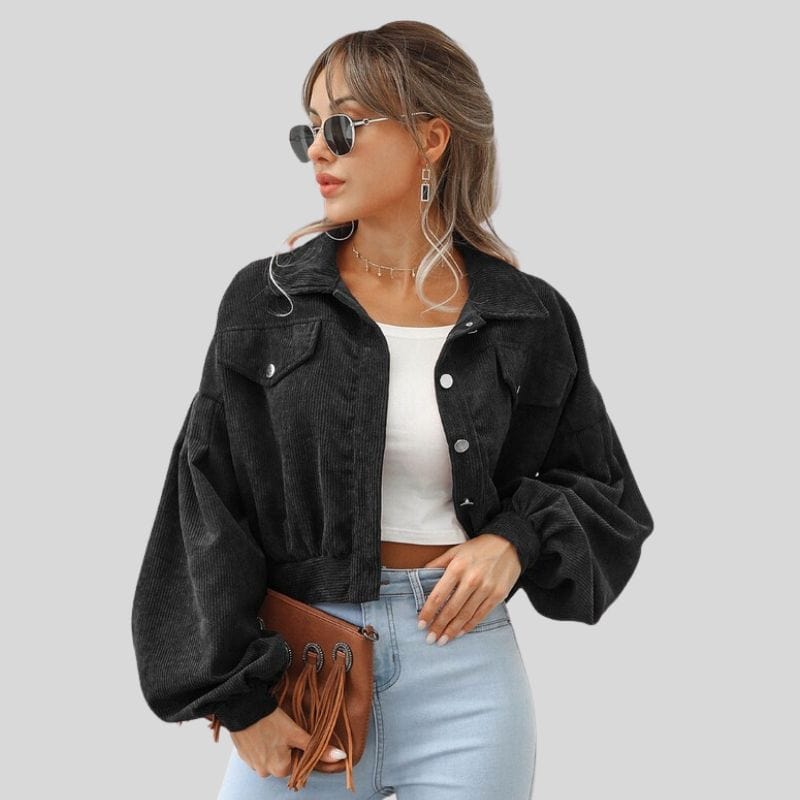 Veste Velour Cotelé Noir Femme – Image 2