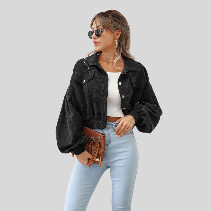 Veste Velour Cotelé Noir Femme – Image 3