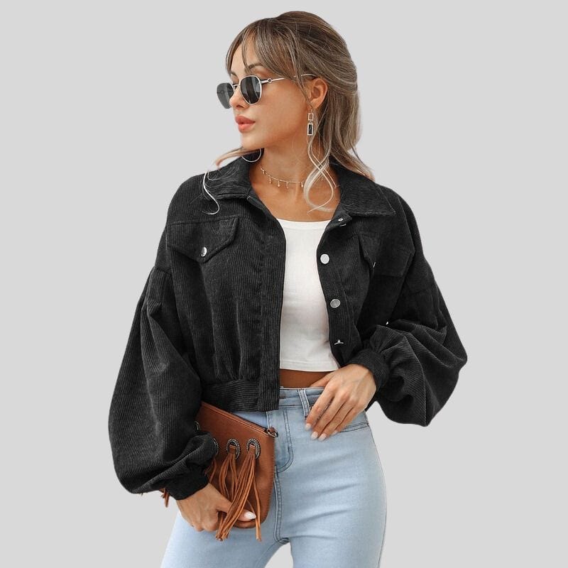 Veste Velour Cotelé Noir Femme – Image 4