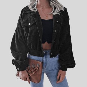 Veste Velour Cotelé Noir Femme