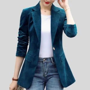 Veste Velours Bleu Canard Femme