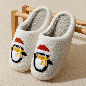 Chaussons moelleux de Noël avec motif de pingouin