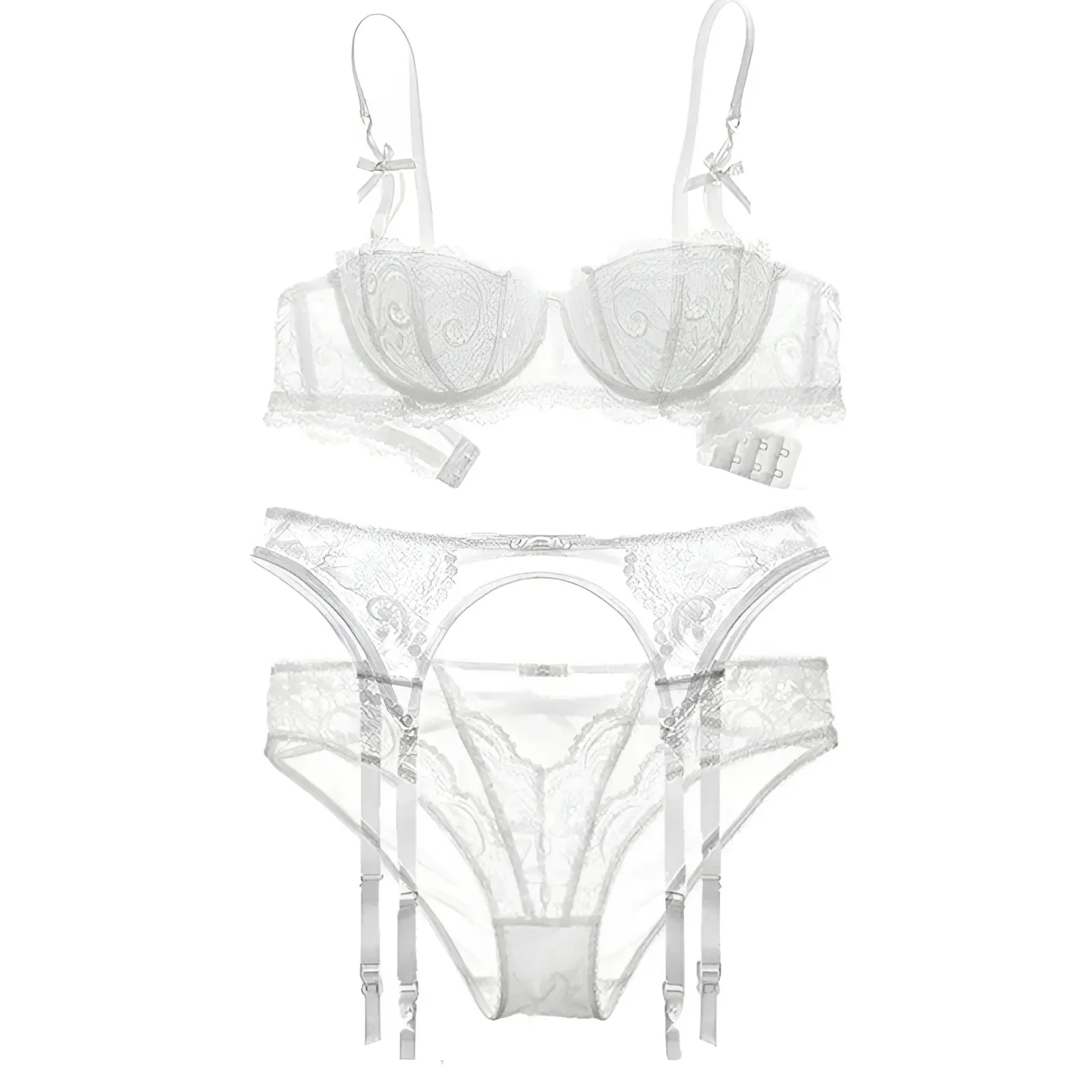 Ensemble de lingerie de mariée en dentelle avec bas – Image 6