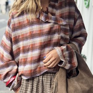 BLOUSE MARRON AU COL VOLANTE - JANE