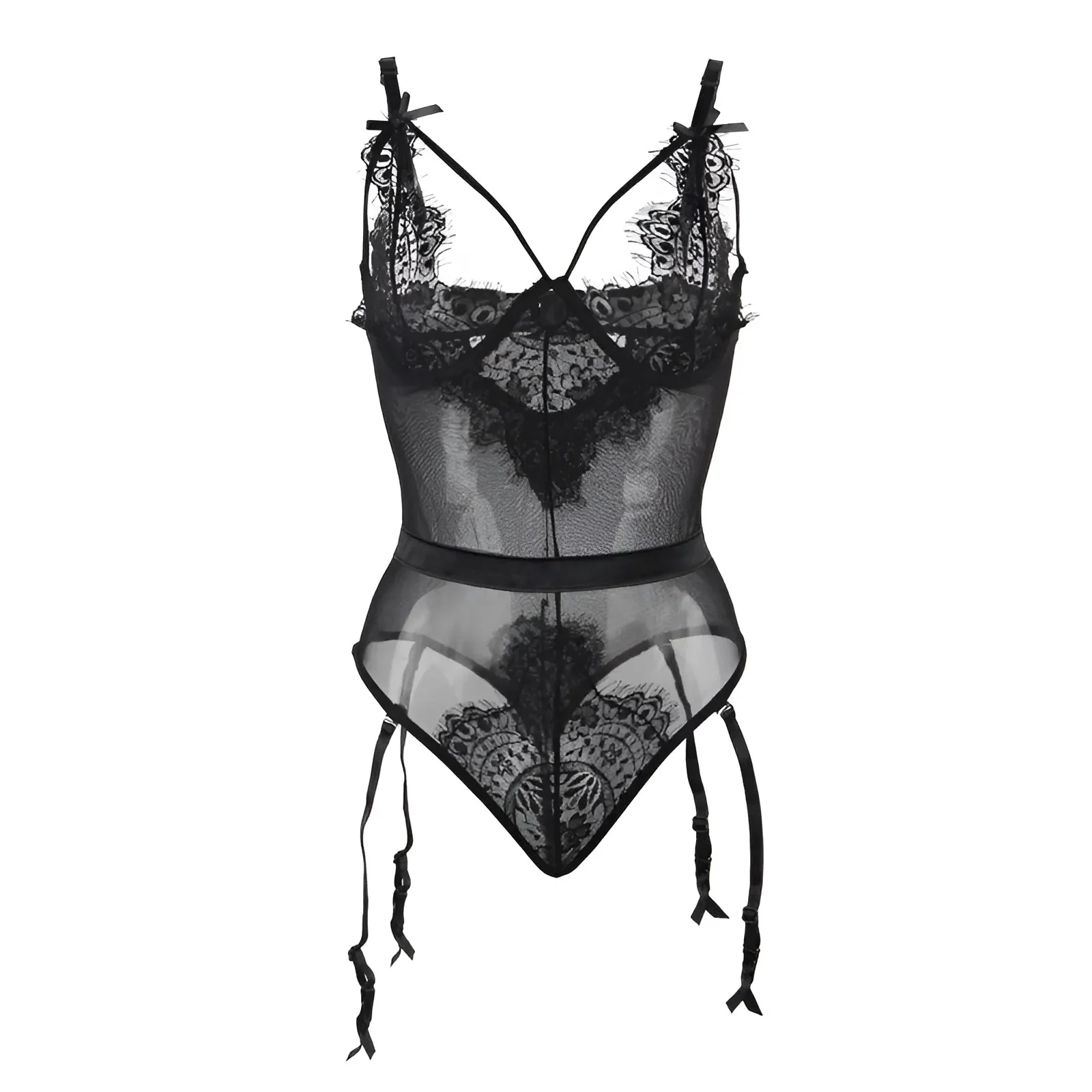 Body en dentelle grande taille avec des bretelles décoratives – Image 3