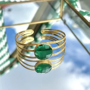 BRACELET LAITON ET PIERRE VERTE - IVAN