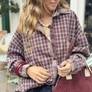 CHEMISE A CARREAUX BRODEE - CHOCOLAT - LILI