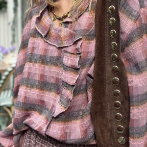 CHEMISE FEMME A CARREAUX ROSE ET BRUN - JANE