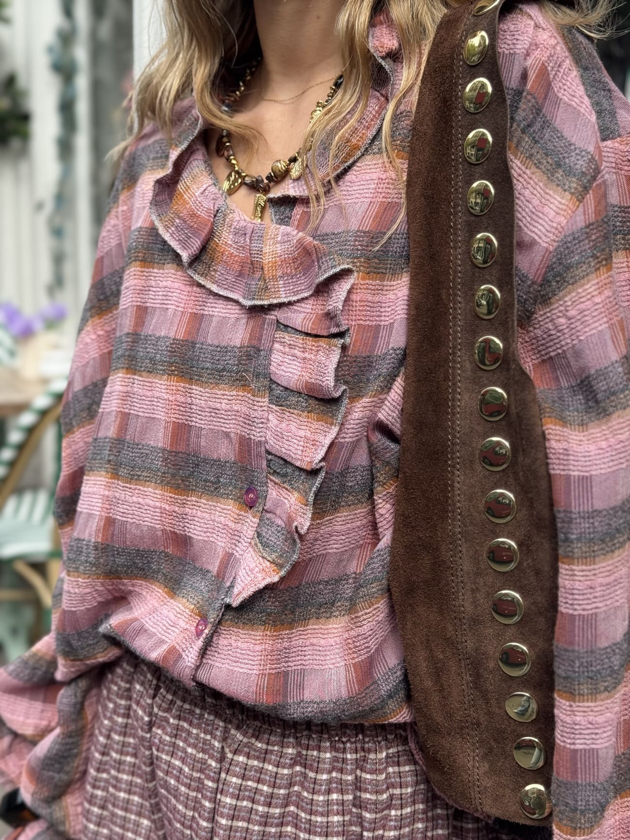 CHEMISE FEMME A CARREAUX ROSE ET BRUN - JANE