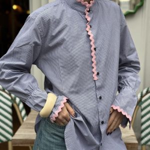 CHEMISE UPCYCLEE - ENSEMBLE CREATION - CARREAUX FINS - JULIE