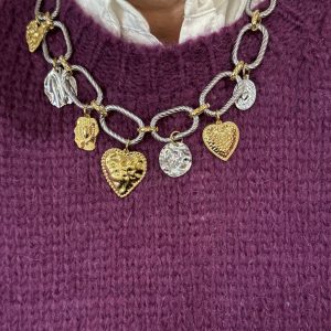 COLLIER ANNEAUX OR ET ARGENT BRELOQUE