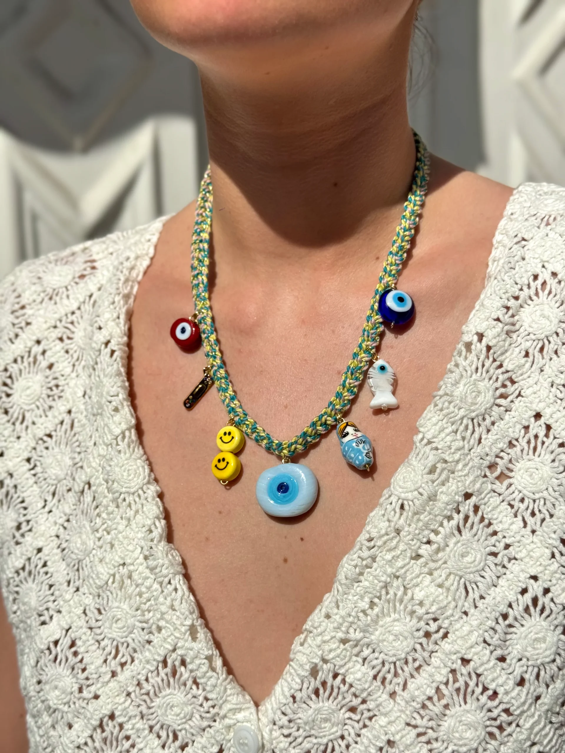 COLLIER KCHOUSH CHARMS GUERISON ET ABONDANCE SUR CORDON TRESSE – Image 2