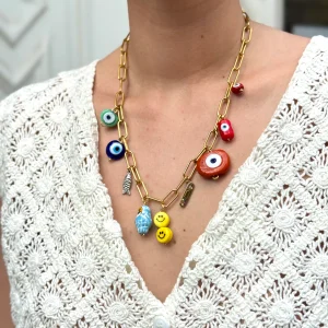 COLLIER KCHOUSH MAMIE ESTHER 9 CHARMS GUERISON ABONDANCE ET PROTECTION