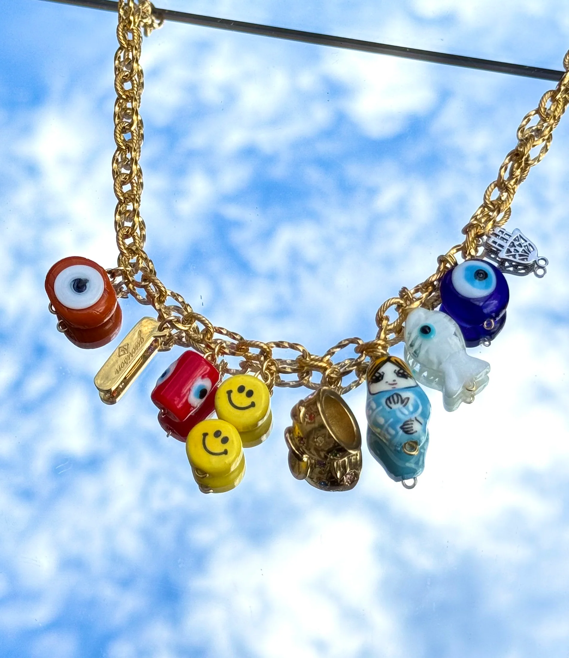 COLLIER KCHOUSH MAMIE RENE 9 CHARMS GUERISON PARTAGE ET FATIMA – Image 2