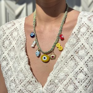 COLLIER KCHOUSH 7 CHARMS TRESOR ET PROTECTION SUR CORDON TRESSE