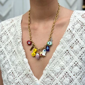 COLLIER KCHOUSH MAMIE CLAUDINE CHARMS GUERISON TRESOR ET MAIN DE FATIMA