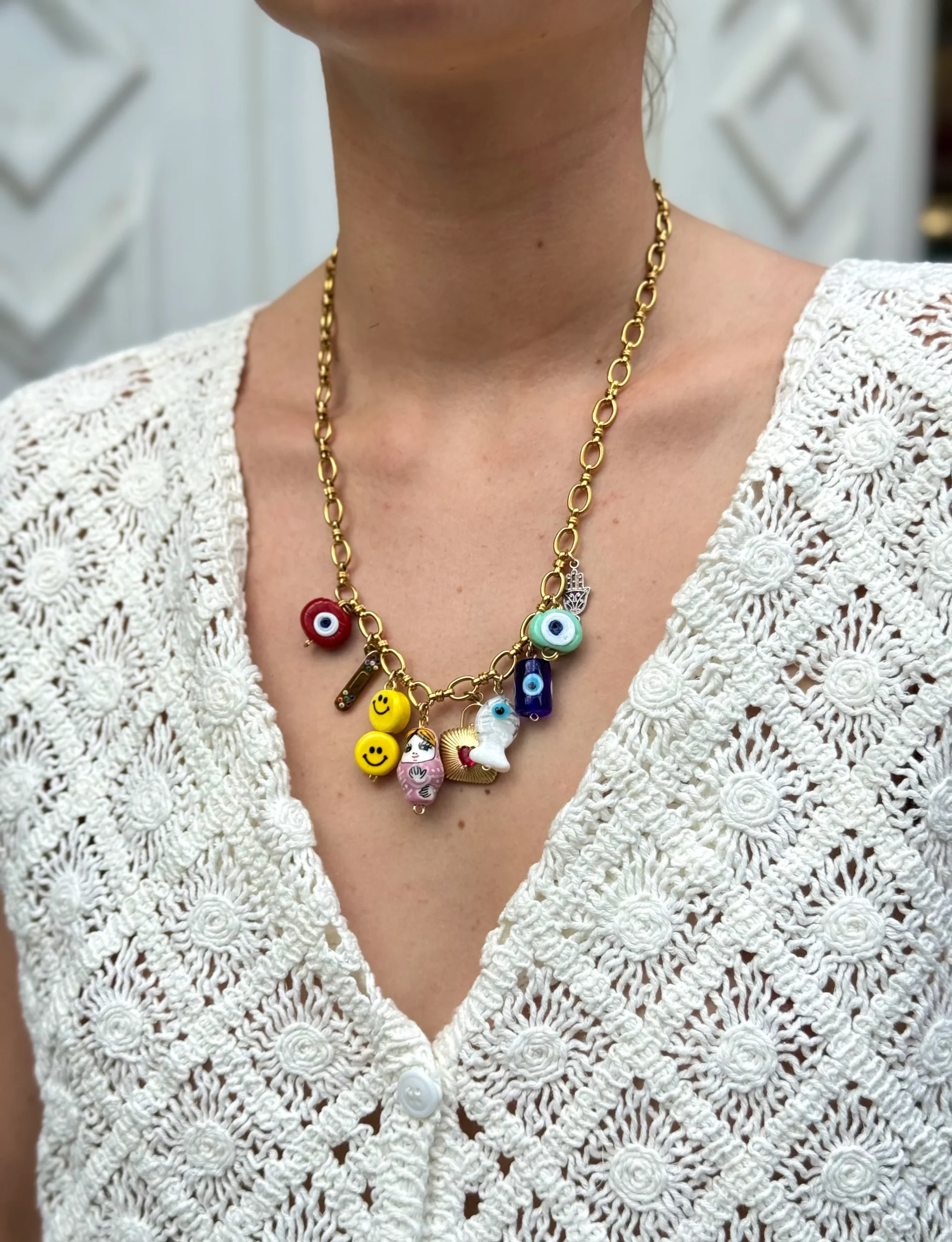 COLLIER KCHOUSH MAMIE CLAUDINE CHARMS GUERISON TRESOR ET MAIN DE FATIMA