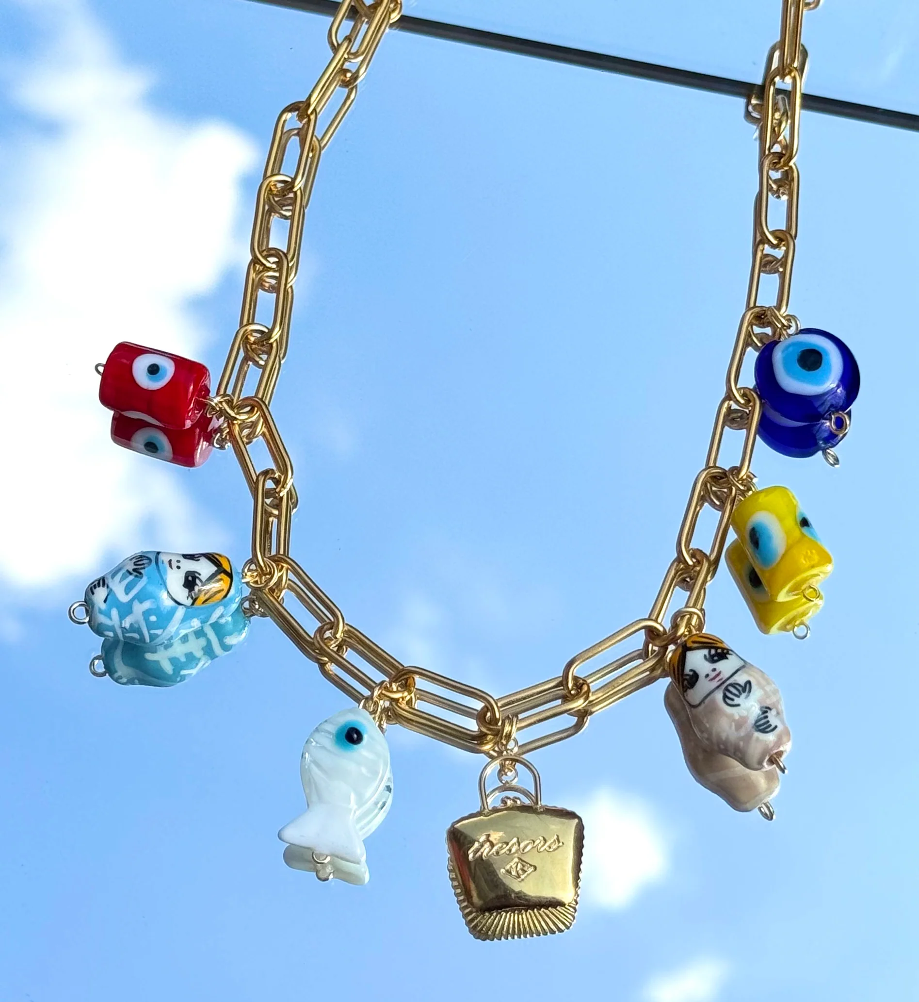 COLLIER KCHOUSH MAMIE ESTHER 7 CHARMS TRESOR ET PROTECTION