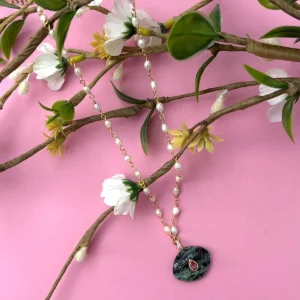 COLLIER PERLES D'EAU DOUCE ET PIERRE D'AGATE - DORIAN