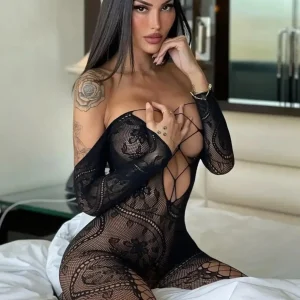 Body en dentelle à motifs en matériau transparent