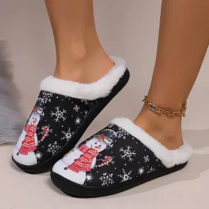 Chaussons moelleux de Noël avec motif bonhomme de neige