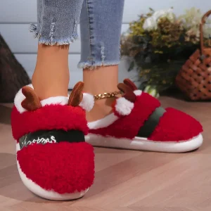 Chaussons en peluche de Noël avec motif de renne