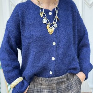 GILET AVEC MOHAIR - MARINE - LENA