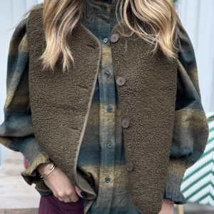 VESTE FEMME SHERPA SANS MANCHE KAKI - SAMBA