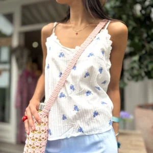 HAUT A BRETELLES ET ROSES BLEUES - LEOPOLDINE