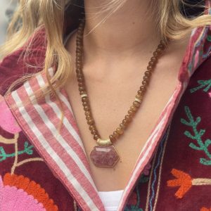 COLLIER PIERRE MARRON ROSE