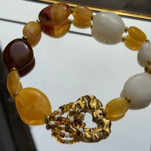 COLLIER GROSSES PIERRES ORANGE   BLANC
