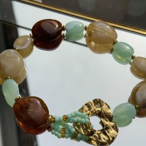 COLLIER GROSSES PIERRES VERT   MARRON