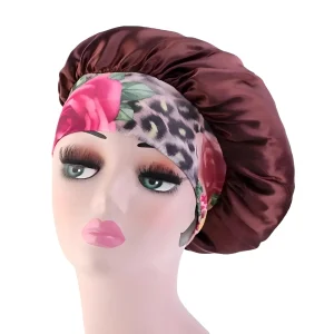 Bonnet de sommeil en satin avec large bande élastique