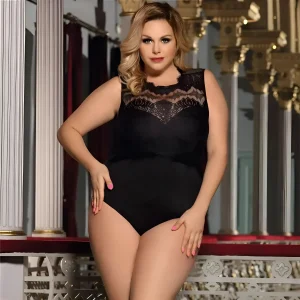 Body en dentelle à col montant grande taille